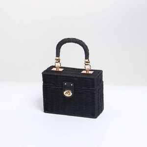 COPY - Zara Black Woven Wicker Rattan Straw Box Bag